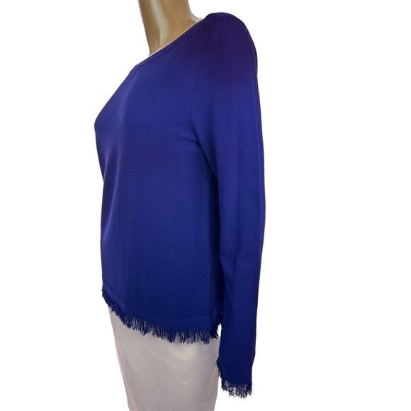 Ann Taylor Size M Purple Knit Sweater Long Sleeve Fringe at Cuff & Hem Viscose - Picture 3 of 5